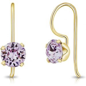 Kal-&reg; Boucles D'oreilles &Agrave; Crochet En Argent Fin 925 Plaqu&eacute; Or Jaune Et Cristaux De Swarovski&reg; Elements Ronds - Diam&egrave;tre: 6 Mm - Neuf