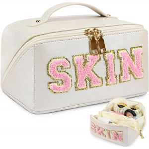 Ginoya Trousse De Toilette De Grande Capacité, Cadeau D'anniversaire Pour Fille, Trousse De Maquillage Pour Femme Avec Peau Pour Soins De La Peau, Trousse À Crayons, Trousse De Voyage - Neuf