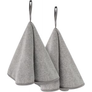 Kal-Lot De 2 Torchon Main, Cuisine Avec Anneaux, Essuie-Mains De Salle De Bain, Doux, Absorbants, À Séchage Rapide En Fibre De Carbone À Suspendre Avec Cordon (Gris, 50 X 50 Cm) - Neuf