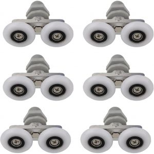 Lot de 6 roulettes de porte de douche, roues de porte de douche coulissantes de 25 mm, pour poulies à rainure coulissante de porte de douche de portes en verre incurvées de 4 à 6 mm, trous de verre de 10 à 14 mm, - Neuf
