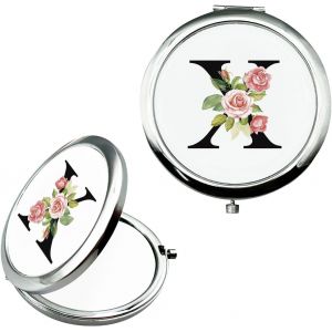 KAL-Petit Miroir De Maquillage Personnalisé - Cadeau De Future Mariée - Cadeau De Fiançailles - Cadeau Personnalisé De A À Z Pour Femme - Cadeau D'Anniversaire (X) - Neuf
