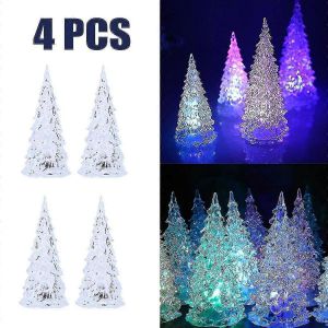 4pcs Led Illuminé Arbre De Noël Acrylique Coloré Décor De Table De Fête - Neuf