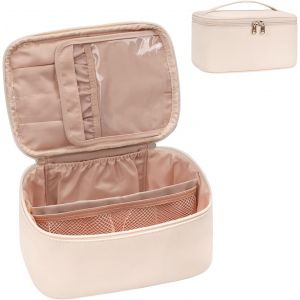 TIANYI-Trousse de maquillage, sac cosm&eacute;tique portable, organisateur de maquillage de voyage de grande capacit&eacute;, noir pour femmes sac de toilette pour filles voyageant avec poign&eacute;e et s&eacute;parateur, Blan - Neuf