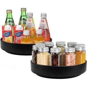 CHENG-2 Pcs Plateau Tournant Cuisine 5.5x30 cm/26 cm, Rangement &Eacute;pices Tournant en Acier, Porte &Eacute;pices Rotatif &agrave; 360&deg;, Plateau Tournant Maquillage, pour R&eacute;frig&eacute;rateur Bar Placard Commode, Noir - Neuf