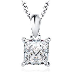 1ct Solitaire Zirconium Taille Carré Princesse Collier Femme Argent 925,Plaqué Or Jaune Or Rose Pendentif Pierre Fiançaille 45cm Diamant Simulé Mariage,Ensemble Parure Bijoux Cadeau.[Y82] - Neuf