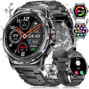 Montre Connectée Homme Avec Appel Bluetooth, Amoled Always-On Montre Intelligente Homme Avec 120 Modes Sportifs/Fréquence Cardiaque, Smartwatch Ip68 Étanche Pour Android Ios, 2 Bracelets, Noire - Neuf