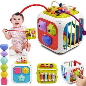 TDRFL-Jouet Bebe 1 2 An,7 In 1 Montessori Sensoriel Jouets Pour Bebe 6 9 12 18 Mois Naissance Fille Garcon,Cadeau Educatif Motricité Cube D'Activité Jeux Pour Enfants 1 2 Ans Anniversaire Noël Cadeau - Neuf