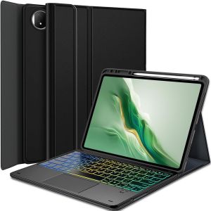 R&eacute;tro&eacute;clair&eacute; Clavier Coque pour Honor Magic Pad 2 (12.3 Pouces) 2024, Smart Touchpad, AZERTY Fran&ccedil;ais Amovible Bluetooth sans Fil Clavier avec Housse &Eacute;tui Cuir PU pour Honor MagicPad2 - Neuf