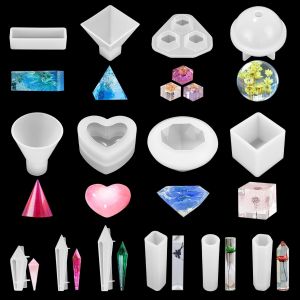 14 Pi&egrave;ces Moule Resine Epoxy, Moule Silicone Resine Epoxy, Pyramide, Boule, Carr&eacute;, Diamant, Moule En Silicone En R&eacute;sine, Outils De Moule En R&eacute;sine Diy Pour La Fabrication De Bijoux Diy - Neuf