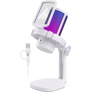 Trahoo-Micro Gaming Rgb, Condensateur Microphone Antibruit Pour Streaming Podcast Studio, Microphone Usb Pour Ps5/Ps4/Mac Avec Éclairage Rgb Contrôlable, Sourdine À Une Touche, Contrôle Du Gain, Blan - Neuf
