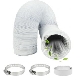 Tuyau d'évacuation d'air, tuyau flexible en aluminium PVC de 3 m, climatisation Ø100 mm, rallonge de tuyau, tuyau flexible en aluminium avec 2 colliers de serrage en acier inoxydable pour systèmes - Neuf