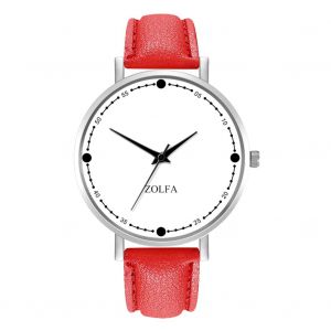 Montre A Quartz Analogique A Cadran Rond Et Bracelet En Cuir Pu Pour Homme, Tendance Et Simple, Zl66-Yo (Rouge) - Neuf