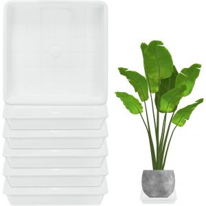 ERYI-Lot De 6 Plateaux De Pot De Fleurs, Plateau De Gouttes De Fleur Carré En Plastique De 6 Pouces, Plateau De Plante Durable Sans Trous Pour Pots À L'Intérieur/À L'Extérieur [Blanc] - Neuf