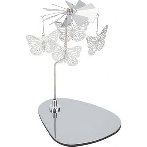 Kalanka-Bougeoir Rotatif Avec Plateau Papillon Argenté Carrousel Moulin À Vent Rotatif En Métal Pour Bougie Chauffe-Plat Bougeoir Ornement Pour Centre De Table, Décoration De Maison, Fête, Mariage - Neuf