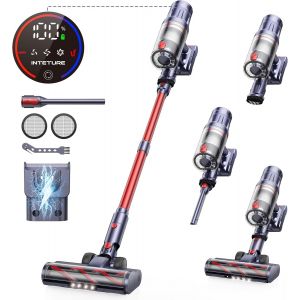 Cordless Vacuum Cleaner, 550W/45KPA/60 Mins Powerful Wireless Smart Screen, Wall Charging Mop and Anti-Tangle Brush for Carpets, Hard Floors, Pet Hair - Neuf