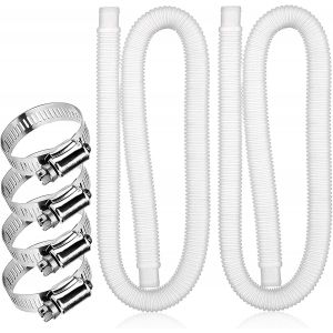ChenQuanSarl-Lot De 2 Tuyaux De Piscine 32 Mm, 150 Cm, Résistants Aux Uv Et À L'Eau Chlorée, Tuyau Flexible Pour Pompe De Piscine, Filtre De Rechange, Avec 4 Clips De Sécurité, Blancs - Neuf