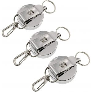 KAL-3 X Rétractable Porte-Clés Avec Clip Ceinture Et Chaîne De Moulinet En Acier, Rétractable Clip Porte-Badge, Porte-Clé Porte Clip - Neuf