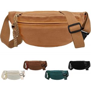 SJZG-Sac Banane Velours Côtelé, Femme Velour Côtelé, Sac À Bandoulière Sangle Réglable, Polyvalent Pour Femme Homme Pour Faire Du Shopping, Voyager Et Travailler(Kaki) - Neuf