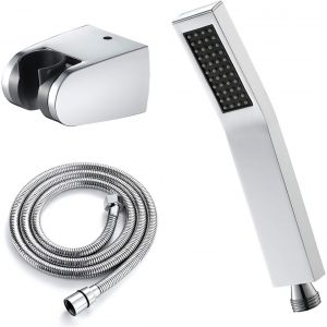 JGD-Pommeau de Douche avec Tuyau Douchette &agrave; Main Economie D'eau Laiton Pomme de Douche &agrave; Main Anti Calcaire T&ecirc;te de Douche avec Sortie d'eau en Silicone, Chrome - Neuf