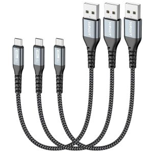 KAL-[3-Pack 1Ft/0.3M C&acirc;ble Micro Usb Courte De Synchronisation Et Charge Rapide Sync Chargeur Cordon Android Pour Samsung Galaxy S7 Edge, Moto G5 Plus, Sony Xperia Z5, Huawei P0 Lite - Neuf