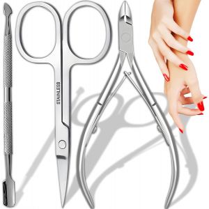 Pince &Agrave; Ongles Tranchante & Inoxydable & Ciseaux &Agrave; Cuticules De Pr&eacute;cision Avec Coupe Lisse & Pousse Cuticules Double Face En Acier Inoxydable Pour Les Ongles Incarn&eacute;s Des Pieds - Neuf