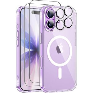 5 In 1 Magn&eacute;tique Coque Pour Iphone 17 Avec 2 Verres Tremp&eacute;s Et 2 Cam&eacute;ra Protecteur, Compatible Magsafe Dos Anti Rayures Coque Antichoc Tpu Bumper Coque Pour Iphone 17 6,3"" - Transparent - Neuf