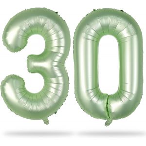 Grands Ballons Vert Sauge En Forme De Chiffre 30 ¿ 101,6 Cm ¿ Feuille D'Aluminium Olive 3 & 0 ¿ Auto-Gonflant ¿ Ballons Décoratifs De Fête Pour Femme ¿ 101,6 Cm - Neuf