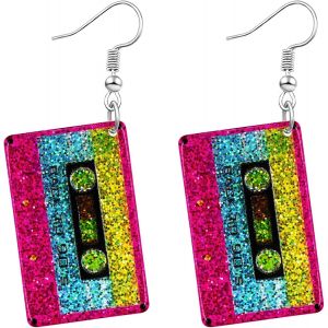 Kal-Boucles D'oreilles De Carnaval Femme, Boucles D'oreilles Néon Femme Année 80 Rétro Boucle Doreille Cassette Pour Accessoires De Fête De Carnaval Des Années 70, 80, 90 - Neuf