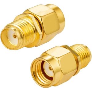 2 Pièces Adaptateur SMA Femelle vers RP-SMA Mâle Adaptateur Coaxial Coaxial RF Droit Plaqué Or pour Câble Coaxial de Routeur d'Antenne - Neuf