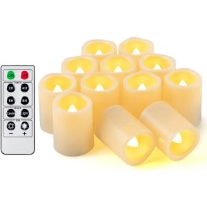 SJZG-Lot De 12 Fausses Lampes Bougies Led Sans Flamme Vacillantes Avec T&eacute;l&eacute;commande - Fonctionne Avec Pilesminuteur - Pour No&euml;l, D&eacute;corations De No&euml;l (Piles Incluses) - 200 Heures - Neuf