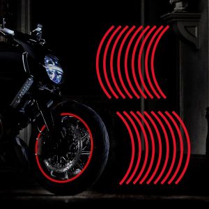Lot de 18 bandes r&eacute;fl&eacute;chissantes de 40,6 &agrave; 48,3 cm pour jantes de moto,voiture,v&eacute;lo,v&eacute;lo,d&eacute;coration de nuit,autocollants r&eacute;fl&eacute;chissants universels pour voiture (rouge) - Neuf