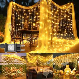 KAL-Filet Lumineux Extérieur 3X2M 200 Led Guirlande Lumineuse Plafond Avec Prise, Minuterie, 8 Modes Filet Lumineux Noël Ip65 Étanche Rideau Lumineux Pour Buisson Jardin Chambre Noël Intérieur - Neuf