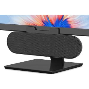 USB Speaker, PC Speaker for Portable Monitor, Mini Soundbar with Clip for Laptop, Desktop, Phone, Tablet - Plug & Play (Black) - Neuf