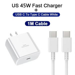 Chargeur PD 45W,Charge Super rapide pour Samsung Galaxy S24 S23 Ultra Note 10 Plus,câble USB C Type C,adaptateur de chargeur de téléphone portable--US White 2 in 1 - Neuf