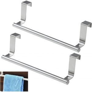 Mevronisshop-2 Pièces Barre Porte Torchon Cuisine À Suspendre, 23.7cm Porte Torchons En Acier Inoxydable, Porte Serviette Cuisine Sans Percage, Accroche Torchon Avec Bande Anti-Rayures, Pour Cuisine - Neuf
