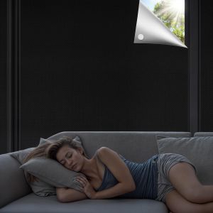 Store Occultant Sans Per&ccedil;age 200x150cm, Portable Occultant Fenetre Sun Block Temporaires Store Occultant Amovible Anti Regard Tissu Occultant Pour Chambre &Agrave; Coucher, Voyage (Noir-Argent&eacute;) - Neuf