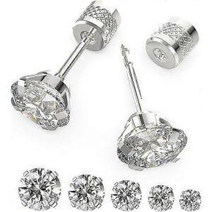 Femmes Hypoallergénique Acier Inoxydable Zircone Cubique Boucles D'oreilles Clous Set Multi-Pack, Cz Boucles D'oreilles Pour Hommes 5 Paires 4-8mm - Neuf