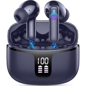 Ecouteurs Bluetooth Sans Fil, Écouteurs Bluetooth 5.3 Avec 4Enc Antibruit Mics, 40 Heures Oreillette Hifi Stéréo, Ip7 Étanche Casque Bluetoot H Sans Fil, Avec Écran Led/Usb-C Blanc - Neuf