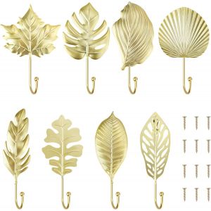 Eryi-8pcs Crochet Mural Décoratif Suspendu, Cintre Mural Feuille D'or, Plante Moderne Capuche Serviette Vêtements Maison Chambre Salle De Bains Cuisine Bureau Allée Salon Porte - Clés - Neuf
