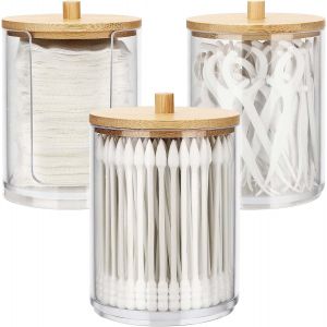 Lot de 4 supports de maquillage en acrylique transparent pour boules de coto,pour les Cotons-tiges et Démaquillants,Pot de Rangement Transparent pour Salle de Bain - Neuf
