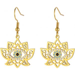 Kalhx-Boucles D'oreilles Du Mauvais ?il Pour Les Femmes Boucle D'oreille De Protection Du Lotus Du Mauvais ?il Boucles D'oreilles En Acier Inoxydable Avec Fleur De Lotus Boucles - Neuf