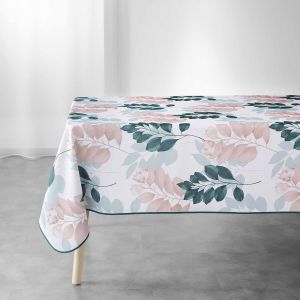 douceur d'intérieur, Nappe Rectangle (150 x 240 cm) Belline Blanc/Emeraude, Polyester Imprimé - Neuf