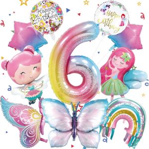 SJZG-Lot De 10 Ballons Multicolores En Forme De Papillon Pour Fille - D&eacute;coration D'Anniversaire Avec Ruban - Pour F&ecirc;te &Agrave; Th&egrave;me, Festival, F&ecirc;te - Neuf