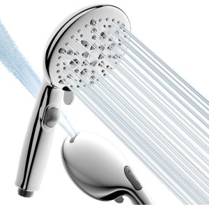 Pommeau de douche &agrave; &eacute;conomie d'eau, augmentation de pression avec fonction d'arr&ecirc;t, douchette &agrave; main avec 7+2 types de jet, puissant pour nettoyer les baignoires en ABS, chrom&eacute; - Neuf
