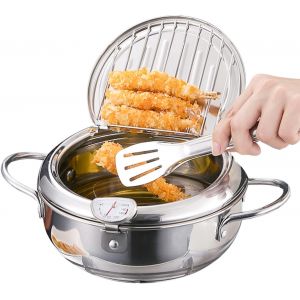 Subzonal-Friteuse Tempura, 24cm/9.4''friteuse Japonaise Po&ecirc;le &Agrave; Frire Tempura En Acier Inoxydable Antiadh&eacute;sif Avec Contr&ocirc;le De La Temp&eacute;rature Couvercle Et &Eacute;gouttoir &Agrave; Huile Pour Poulet Frit,Crevettes - Neuf