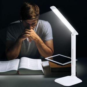 HJLIAN Lampe de bureau LED a intensite variable, port de charge USB, 5 modes d'eclairage, lampe de lecture - Neuf