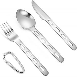 Ensemble De Couverts Camping Avec Cuillère Fourchette Couteau Portable En Acier Inoxydable Pour Pique-Nique Voyage Cuisine École Bureau 4 Pièces - Neuf