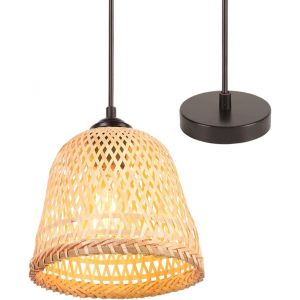 Ulteronixshop-Lustre Suspension Bambou Industrielle Luminaire Plafonnier E27 Vintage Lustre Abat-Jour En Bambou Tress&eacute; R&eacute;tro Lampe De Plafond &Oslash;200mm Design Pour Salon Cuisine Chambre (A-L-1pcs) - Neuf