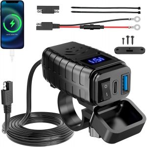 Thef-Prise Usb Moto 12 V Étanche, Chargeur Type-C Et Usb Avec Interrupteur Marche/Arrêt Et Voltmètre Led, Prise Sae Vers Usb Quick Charge 3.0 Usb-C Pour Camping-Car Moto 12 V24 V (Type-C + Usb-A) - Neuf