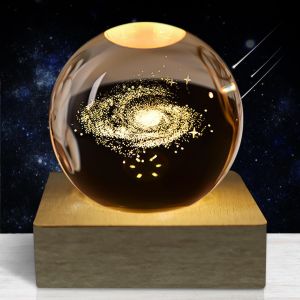 Veilleuse En Boule De Cristal 3d Avec Support - Modèle De Planète En Cristal 3d - Usb 3d - Avec Support - Boule De Verre De 60 Mm - Cadeau Pour Noël, Thanksgiving, Anniversaire - Neuf
